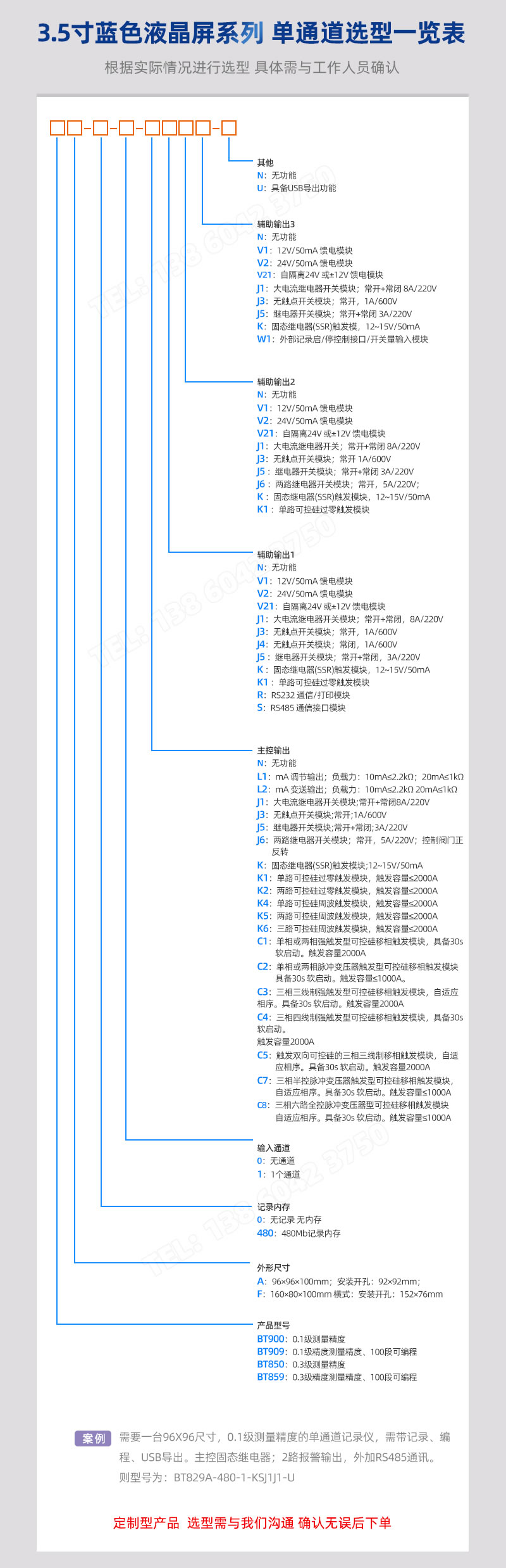 單通道選型一覽表