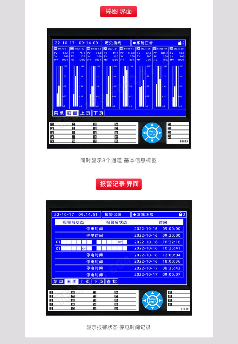 棒圖展示、報(bào)警狀態(tài)/停電狀態(tài)信息展示