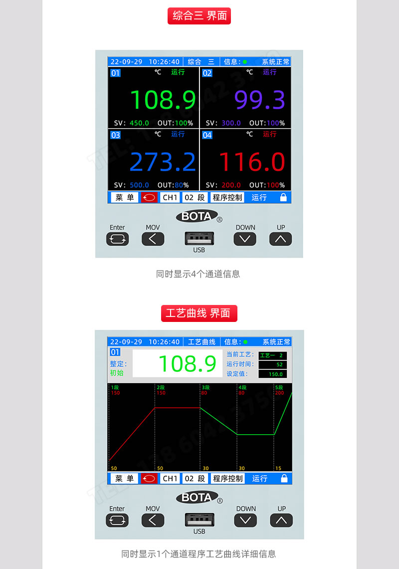 4個通道同時顯示界面、工藝曲線界面