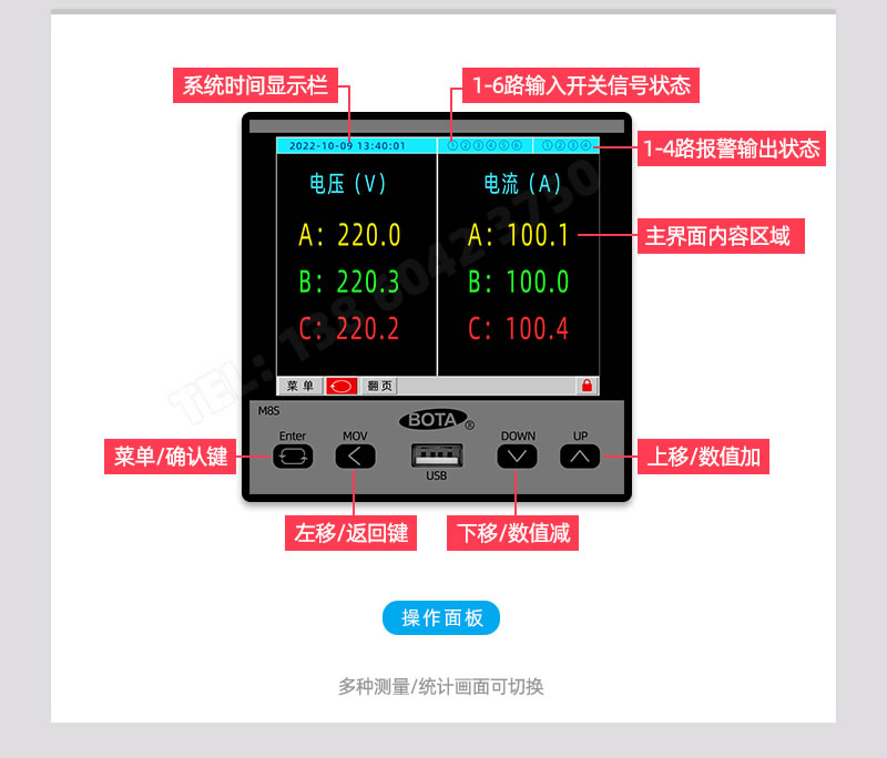 3.5寸彩色觸控屏三相電力表